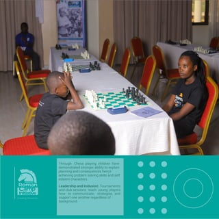 Cognitive
skills
and
Creativity
Approach

Enhances Brain Function And Boost IQ
Level:
Chess is a functioning game that helps
children enhance their brain function.
Research has proven that chess helps
strengthen neural connections in the
brain, improving critical thinking, analyti-
cal skills, and others. Notably, several
content and comments pointed out that
playing chess regularly might improve
the overall IQ level of children. It has
been argued that chess should be
included in the school curriculum for
kids and student
 