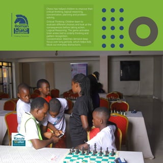 strengthening emotional regulation,
resilience,communication, teamwork and
leadership
Planning: Players must look several steps
ahead to design a strong attack or defense.
Problem-Solving: Working through tactical
puzzles trains the brain to ﬁnd smart
solutions to complex issuese different
choices and look at the consequences
before taking action.
Board games ( Playing Chess) is helping in
 