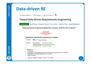 7
Data-driven RE
“requirements engineering by the masses and for the masses”
RCIS2020XavierFranch
 