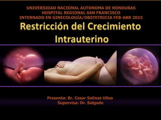 UNIVERSIDAD NACIONAL AUTONOMA DE HONDURAS
HOSPITAL REGIONAL SAN FRANCISCO
INTERNADO EN GINECOLOGÍA/OBSTETRICIA FEB-ABR 2015
Presenta: Br. Cesar Salinas Ulloa
Supervisa: Dr. Salgado
 