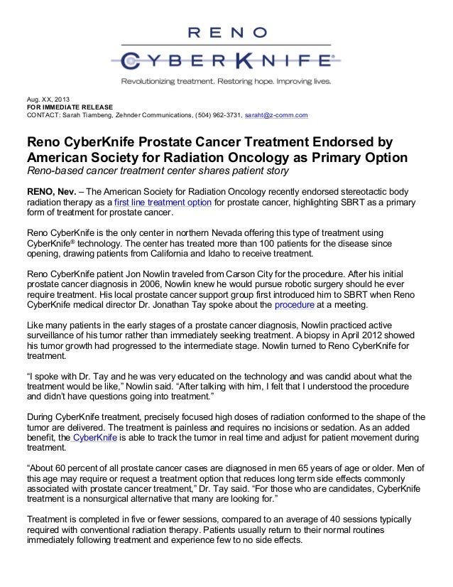 Reno Cyberknife Prostate Cancer Treatment Endorsed By American Societ