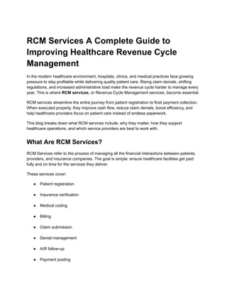 RCM Services A Complete Guide to Improving Healthcare Revenue Cycle ...