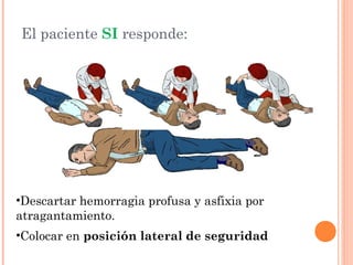 El paciente SI responde:




•Descartar hemorragia profusa y asfixia por
atragantamiento.
•Colocar en posición lateral de seguridad
 