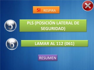 SI   RESPIRA


PLS (POSICIÓN LATERAL DE
       SEGURIDAD)


   LAMAR AL 112 (061)


     RESUMEN
 