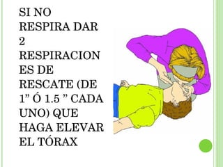 SI NO RESPIRA DAR 2 RESPIRACIONES DE RESCATE (DE 1” Ó 1.5 ’’ CADA UNO) QUE HAGA ELEVAR EL TÓRAX 