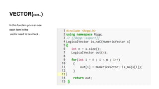VECTOR(cont...)
In this function you can see
each item in the
vector need to be check .
 