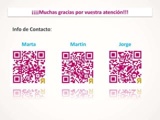 ¡¡¡¡Muchas gracias por vuestra atención!!!

Info de Contacto:
Marta

Martin

Jorge

 