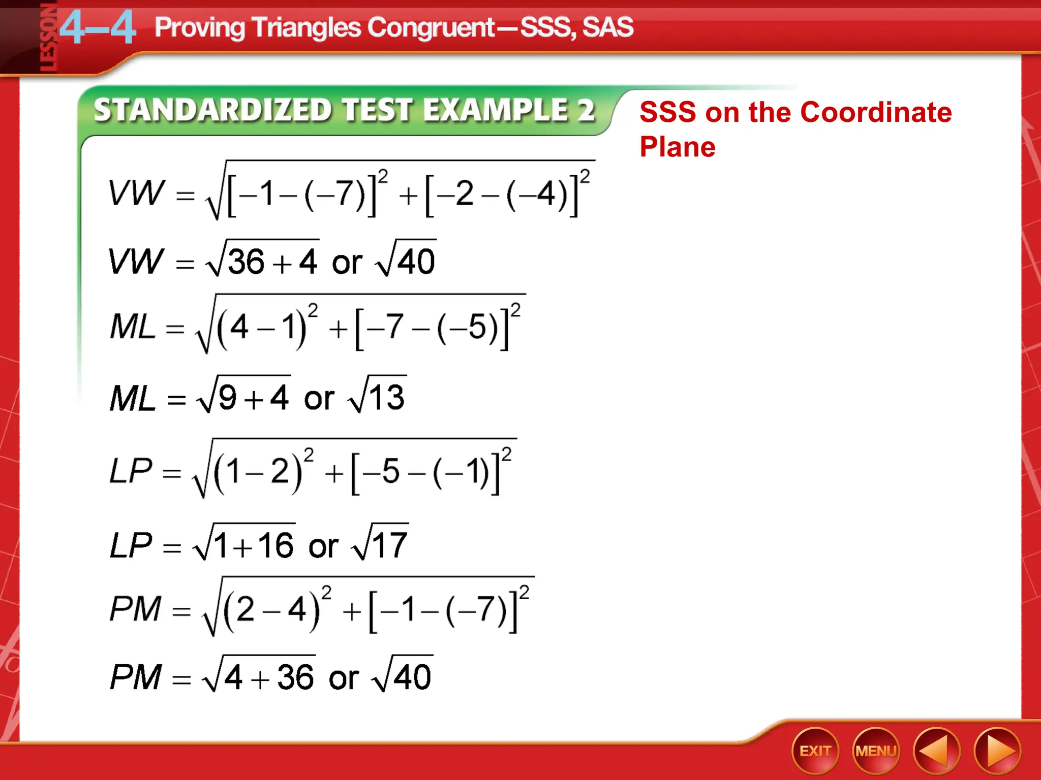 SSS on the Coordinate
Plane
 