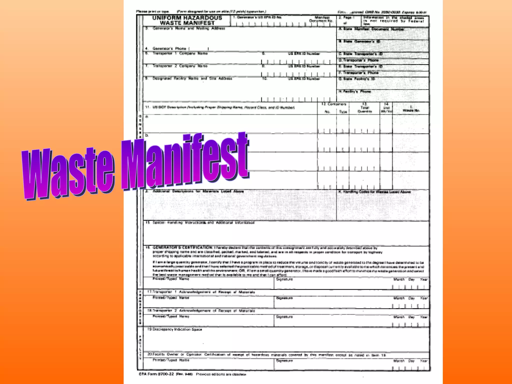 Waste Manifest 