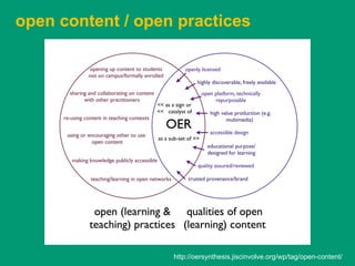 open content / open practices




                   http://oersynthesis.jiscinvolve.org/wp/tag/open-content/
 
