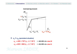 18
 s > se (persistent situation)
s  435 + 727 (s -2.17.10-3) < 466 MPa for steel B
s  435 + 952 ( s -2.17.10-3) < 454 MPa for steel A
1. Introduction 3. Rect.Sec. (A’=0) 5. T Section2.Assumptions 4. Rect.Sec with A’ 6. Particular rules
 