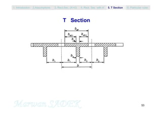 53
T Section
1. Introduction 3. Rect.Sec. (A’=0) 5. T Section2.Assumptions 4. Rect. Sec with A’ 6. Particular rules
 