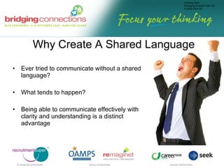 Why Create A Shared Language Ever tried to communicate without a shared language? What tends to happen? Being able to communicate effectively with clarity and understanding is a distinct advantage 