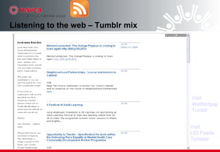 Listening to the web – Tumblr mix Visit LIO Feeds Tumbler Visit Watfordgap Tumblr 