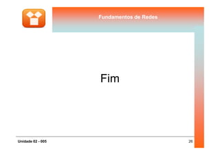 Fundamentos de RedesFundamentos de Redes
Fim
26Unidade 02 - 005
Fim
 