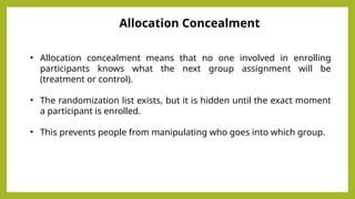 Concealed Randomization randoized control trial,allocation concealment,random allocation ...