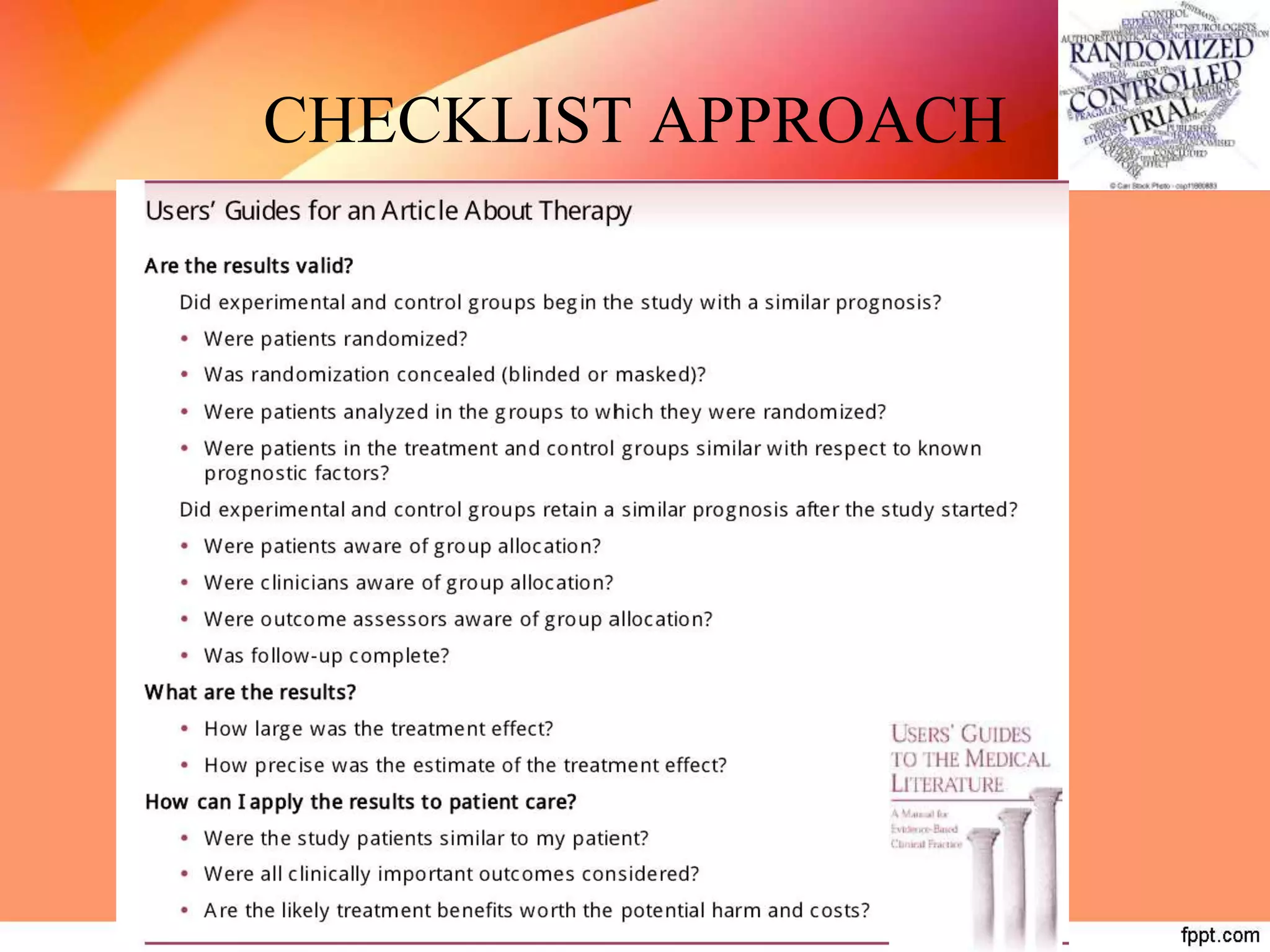 CHECKLIST APPROACH
 