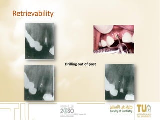 Retrievability
Drilling out of post
DR EL Sayed Ali
 