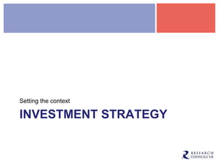 INVESTMENT STRATEGY
Setting the context
 