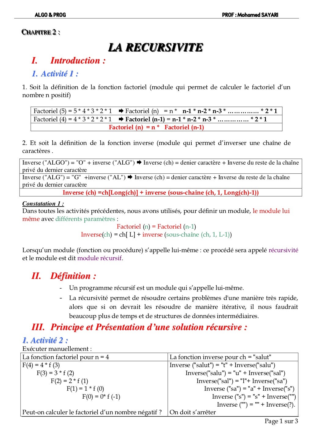 De La Récurrence à La Récursivité Grand Oral