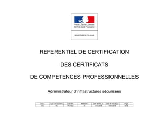 SIGLE Type de document Code titre Millésime Date dernier JO Date de mise à jour Page
AIS RC TP-01352 01 17/04/2018 18/04/2018 15/36
REFERENTIEL DE CERTIFICATION
DES CERTIFICATS
DE COMPETENCES PROFESSIONNELLES
Administrateur d’infrastructures sécurisées
 