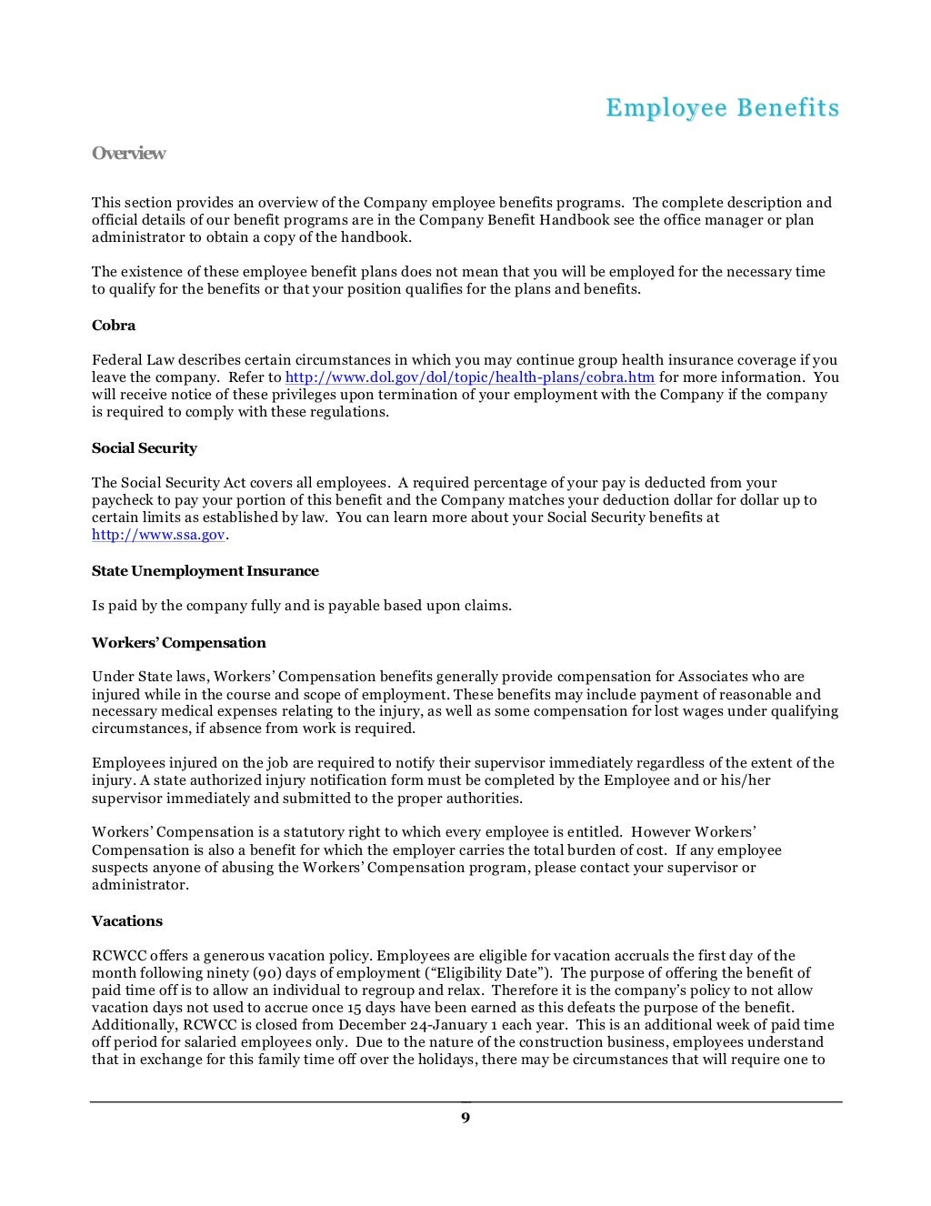RCW Construction Employee Handbook