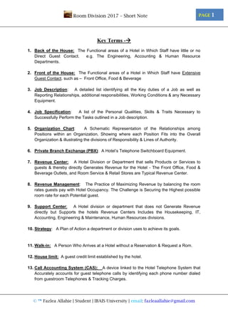 Room Division Key Terms | PDF
