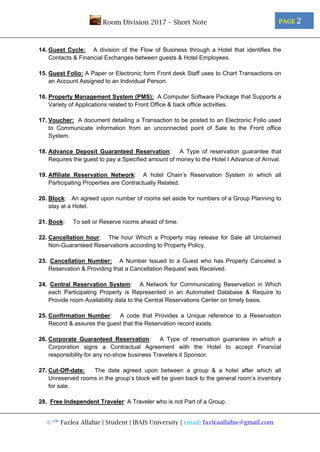 Room Division Key Terms | PDF