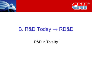 B. R&D Today -> RD&D R&D in Totality 