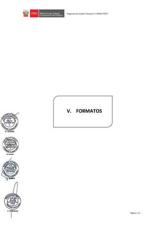 Página | 12
Programa de Empleo Temporal “LURAWI PERÚ”
V. FORMATOS
 