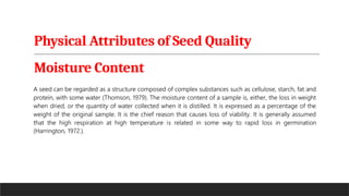 Physical Attributes of Seed Quality
Moisture Content
 