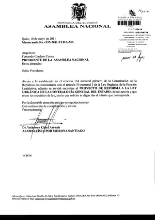 PROYECTO REFORMA A LEY ORGNICA DE LA CONTRALORIA GENERAL DEL ESTADO