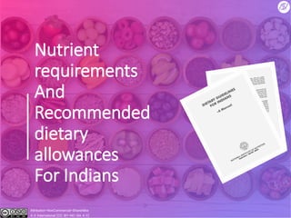 Nutrient
requirements
And
Recommended
dietary
allowances
For Indians
Attribution-NonCommercial-ShareAlike
4.0 International (CC BY-NC-SA 4.0)
 