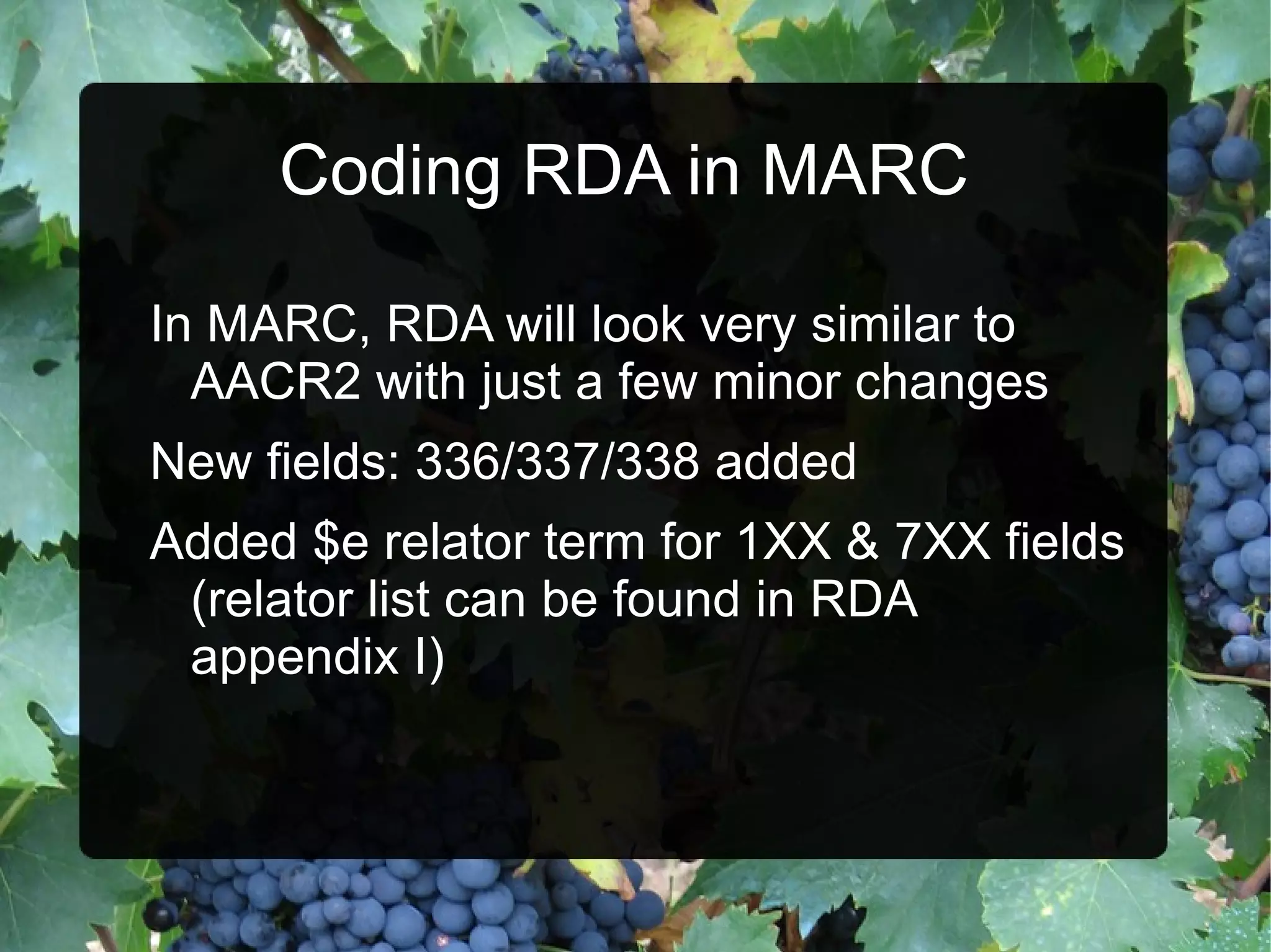 RDA Testing Process Each library expected to catalog 25 "common set" records using both codes, working from a set of surrogates 
