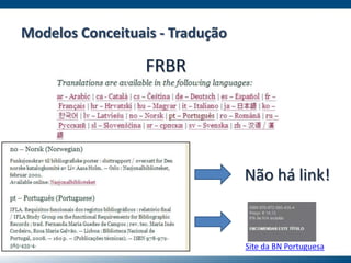 FRBR
Não há link!
Site da BN Portuguesa
Modelos Conceituais - Tradução
 