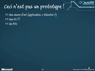 Ceci n’est pas un prototype !Une œuvre d’art (application « Kikoolol »)Une V.1 !!!Un POC
