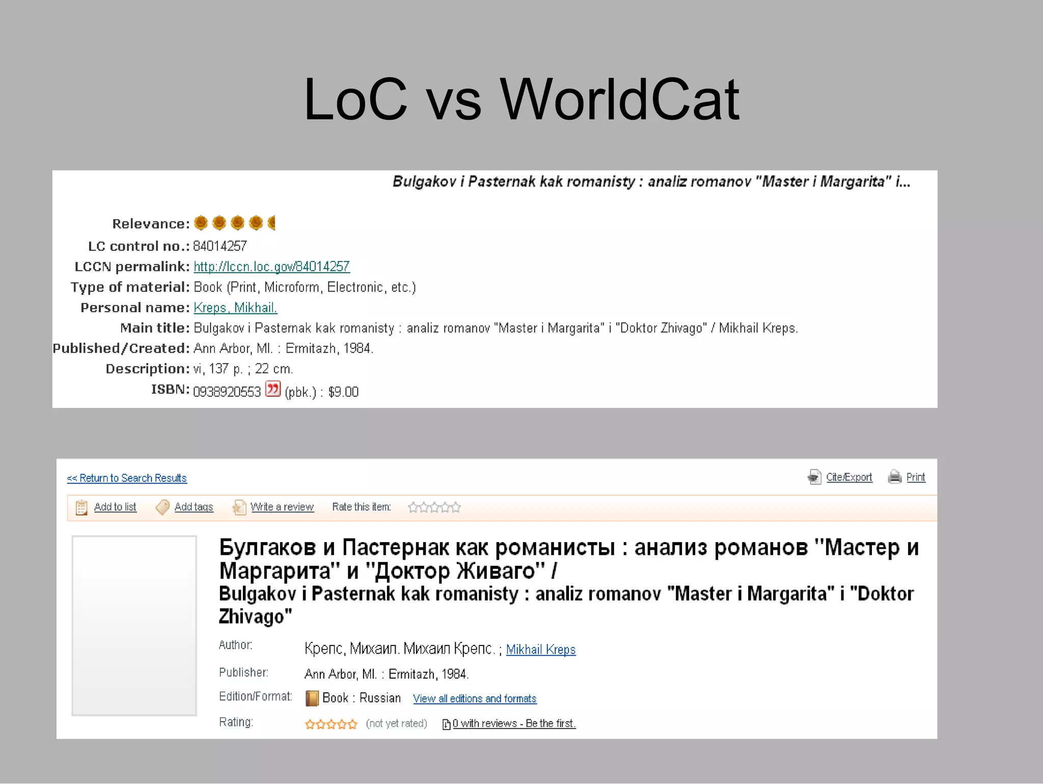 LoC vs WorldCat
 