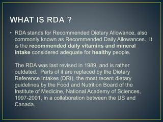 Rda macro and micronutrients