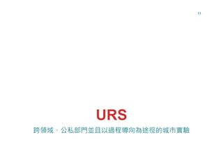 URS
跨領域、公私部門並且以過程導向為途徑的城市實驗
11
 