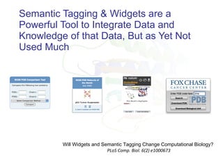 Semantic Tagging & Widgets are a Powerful Tool to Integrate Data and Knowledge of that Data, But as Yet Not Used Much Will Widgets and Semantic Tagging Change Computational Biology?  PLoS Comp. Biol. 6(2) e1000673 