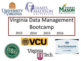 Virginia Data Management
Bootcamp
2013 2014 2015 2016
 