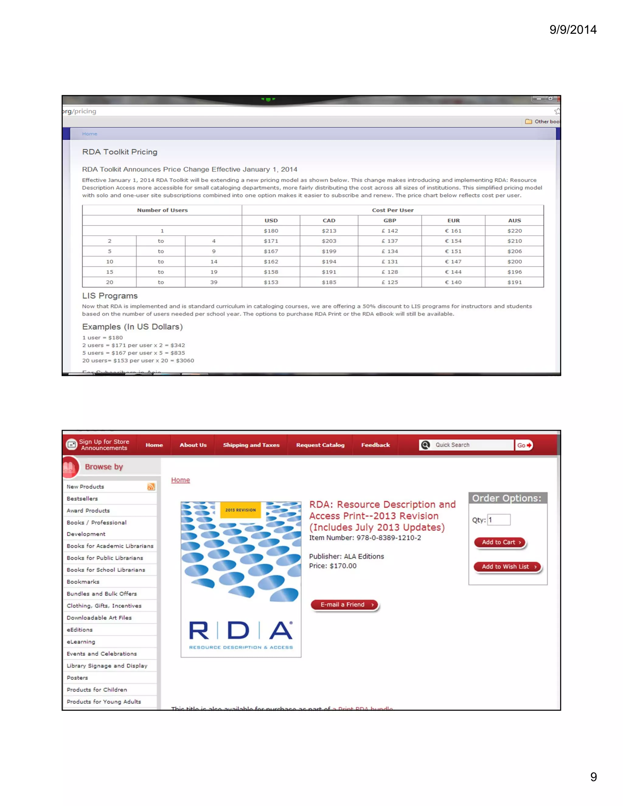 9/9/2014 
9 
http://www.rdatoolkit.org/pricing 
 