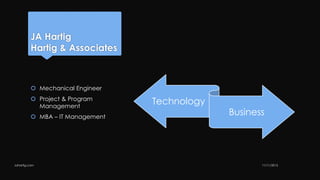 JA Hartig
Hartig & Associates
 Mechanical Engineer
 Project & Program
Management
 MBA – IT Management
11/11/2015Jahartig.com
Technology
Business
 