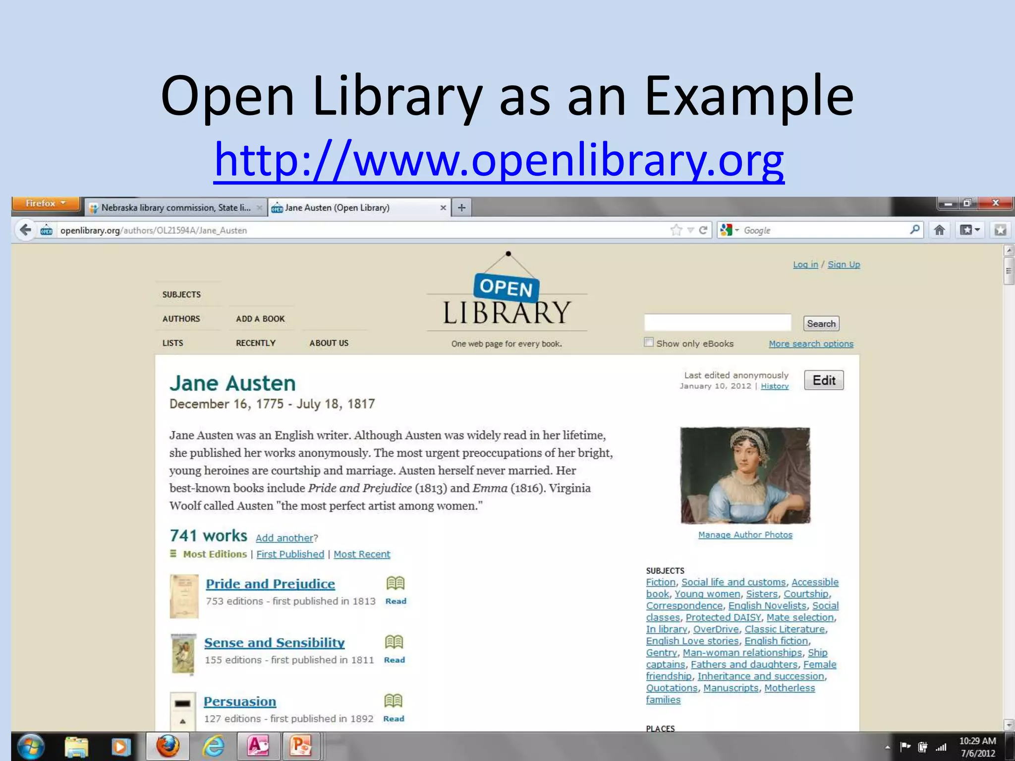 Open Library as an Example
  http://www.openlibrary.org
 
