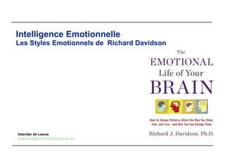 Intelligence Emotionnelle
Les Styles Emotionnels de Richard Davidson
Valentijn de Leeuw
v.deleeuw@controlchaingroup.net
 