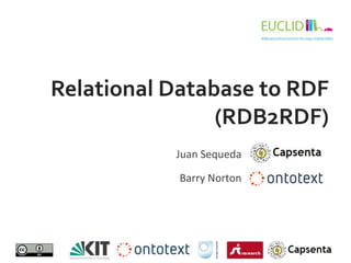 Relational Database to RDF
(RDB2RDF)
Juan Sequeda
Barry Norton
 
