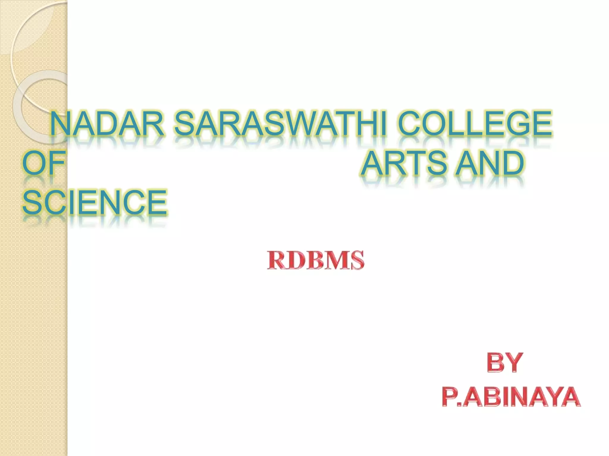 NADAR SARASWATHI COLLEGE
OF ARTS AND
SCIENCE
 