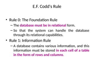 Database Rules RDBMS stands for Relational Database Management System. It is a type of ...