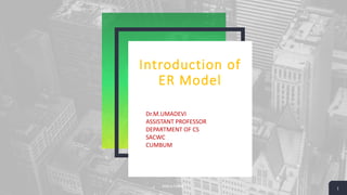 Introduction of
ER Model
Add a Footer
1
Dr.M.UMADEVI
ASSISTANT PROFESSOR
DEPARTMENT OF CS
SACWC
CUMBUM
 