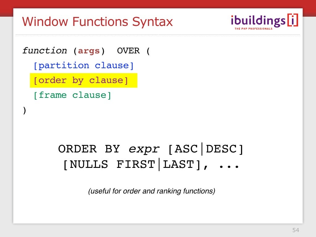 Window Functions Syntax function (args)